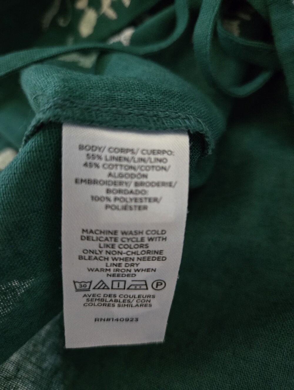 LOFT Floral Linen Cotton Bow Blouse | Evergreen | Size L - Picture 6 of 7